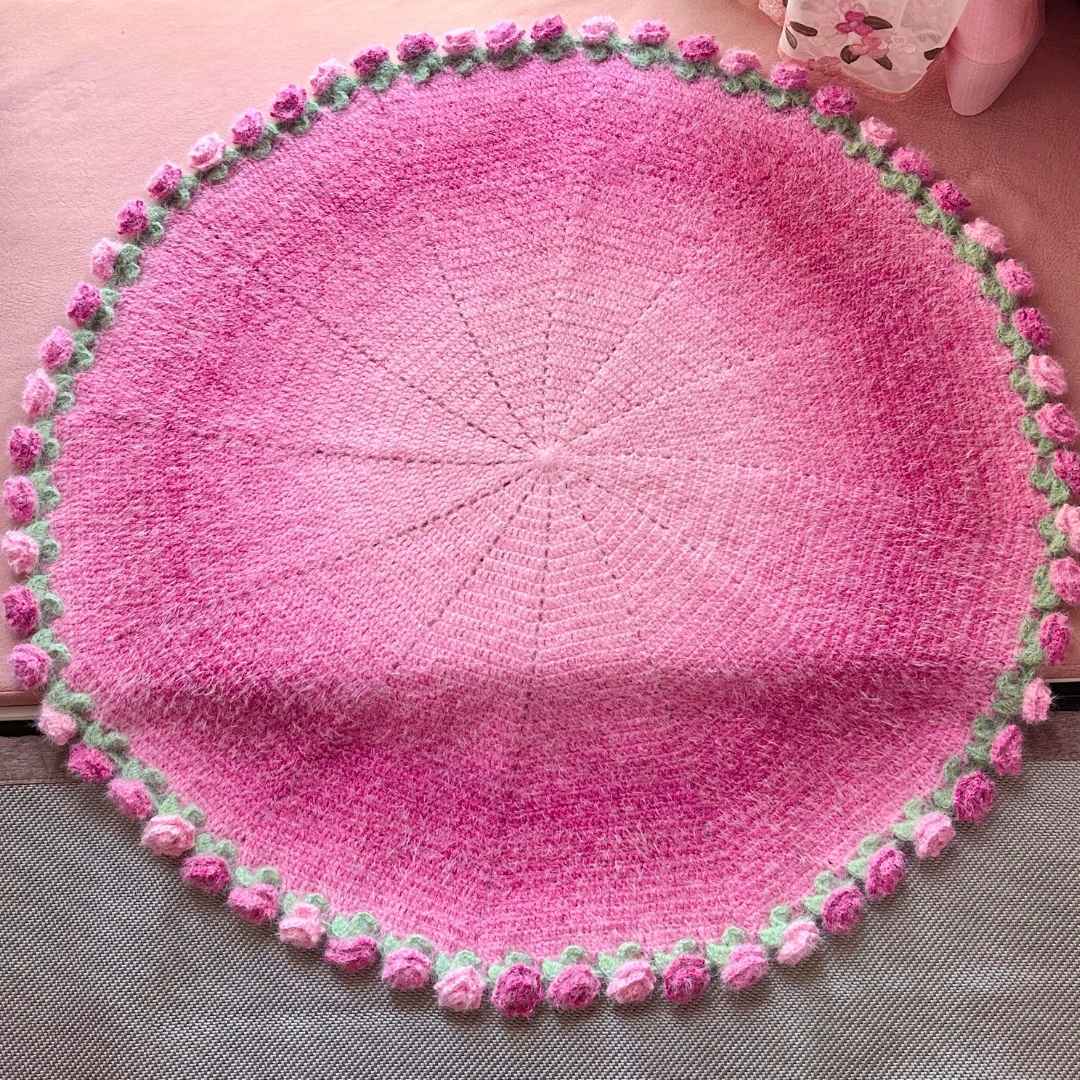 Peach Cloud Crochet Rose Blanket