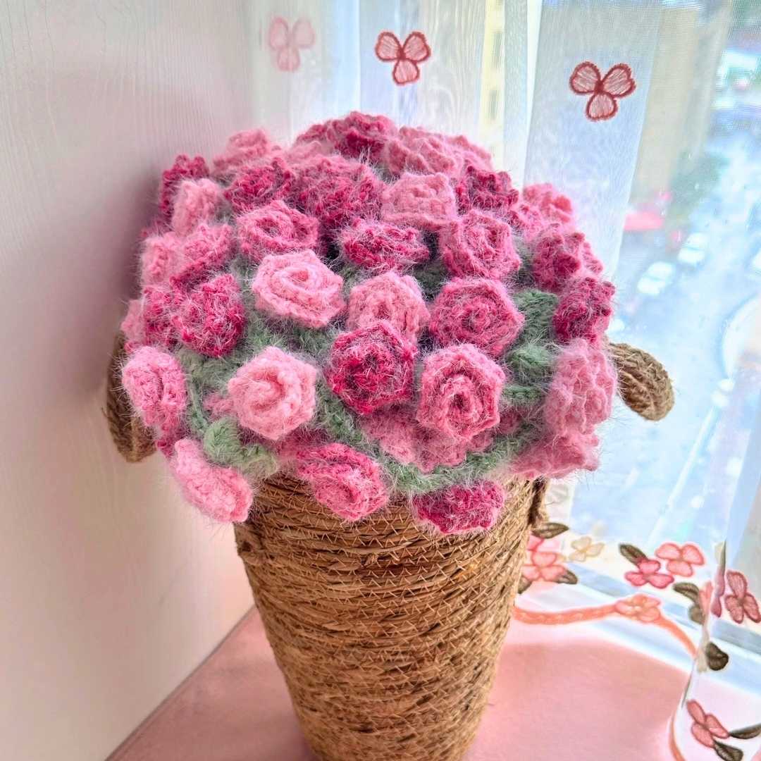 Peach Cloud Crochet Rose Blanket
