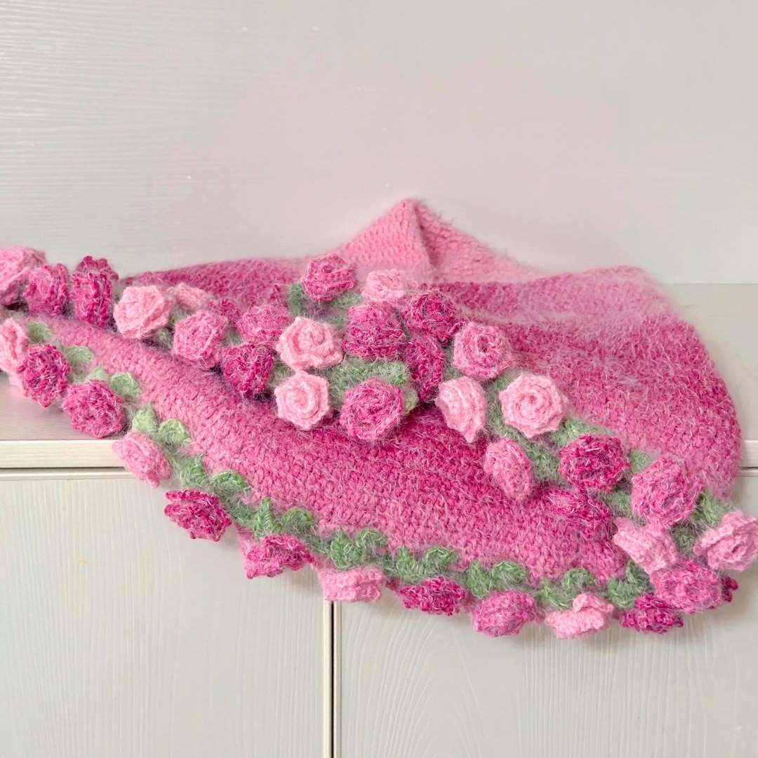 Peach Cloud Crochet Rose Blanket