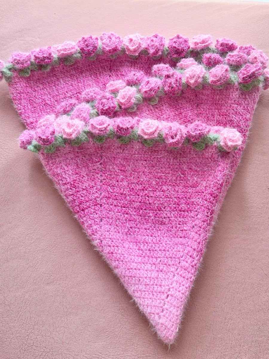 Peach Cloud Crochet Rose Blanket