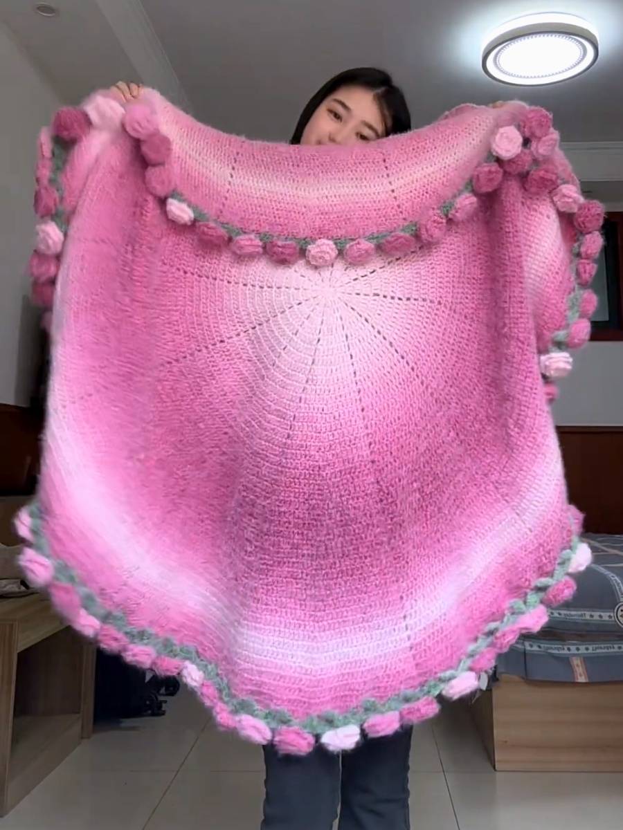 Peach Cloud Crochet Rose Blanket