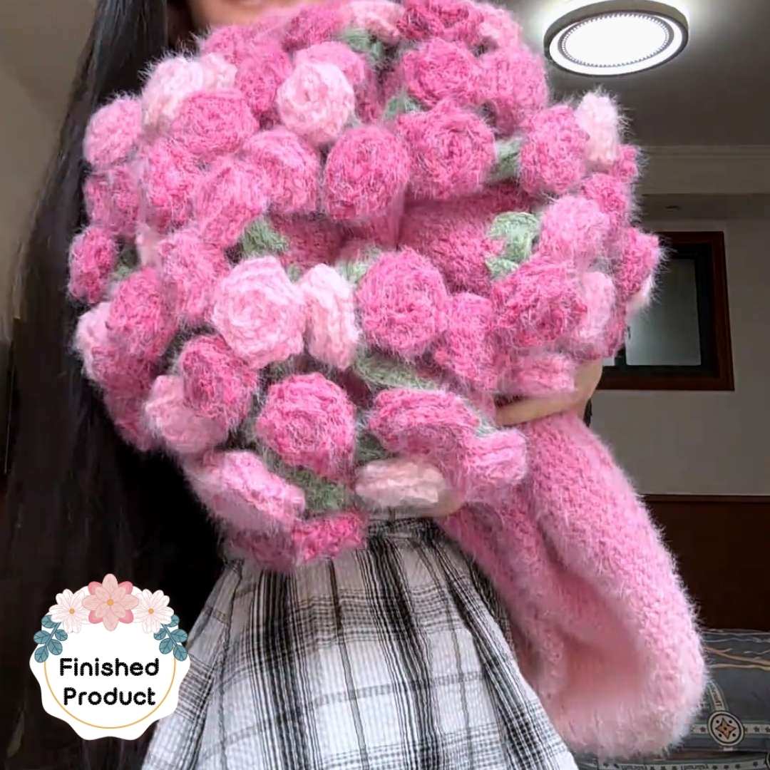 Peach Cloud Crochet Rose Blanket