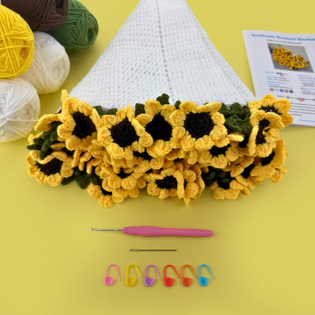 Sunflower Bouquet Crochet Kit – Beginner-Friendly Blanket DIY