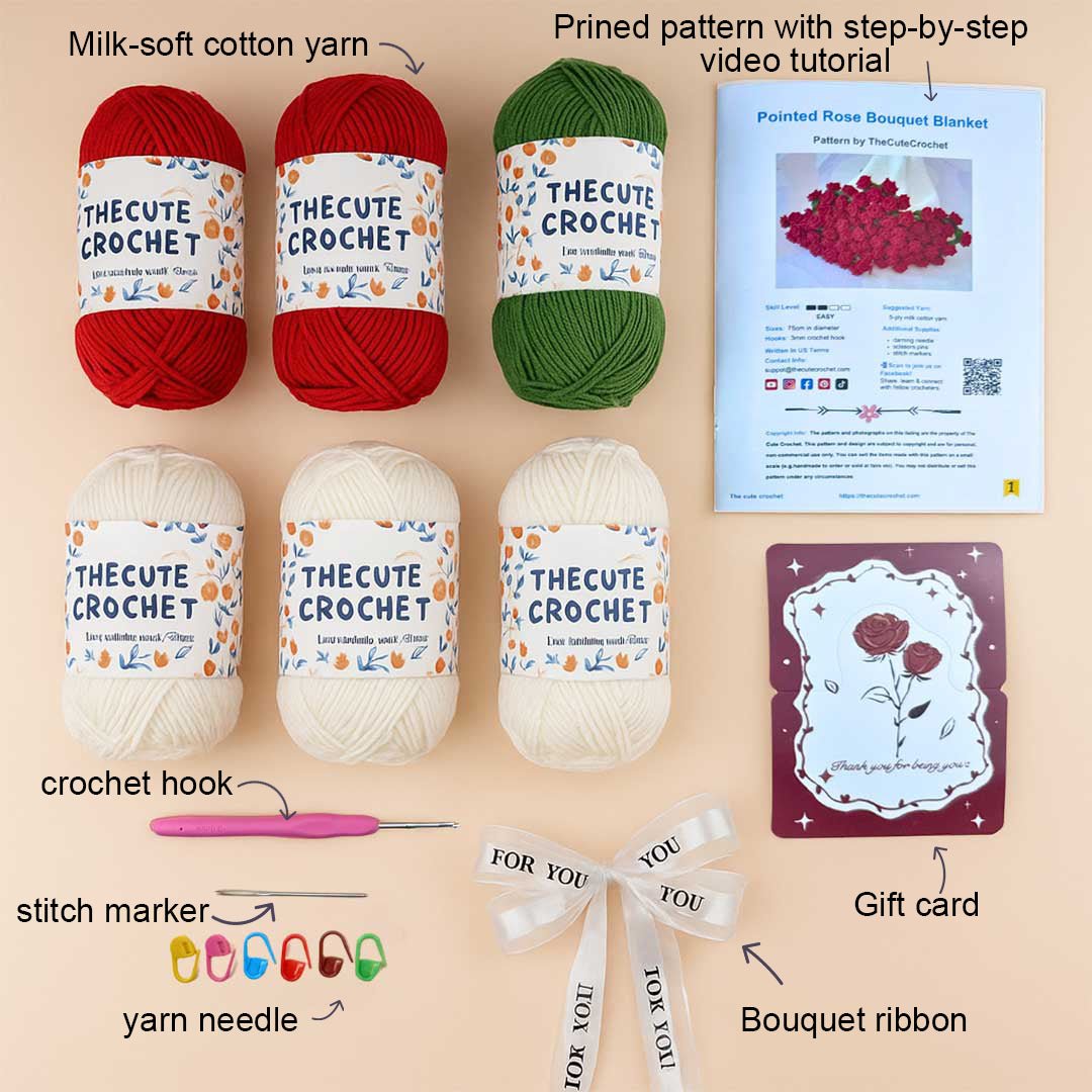 Crochet Pointed Rose Blanket Kit - TheCuteCrochet