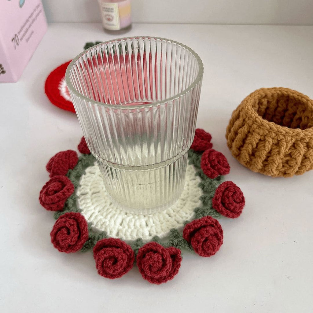 Crochet Rose Coaster & Basket Pattern - TheCuteCrochet