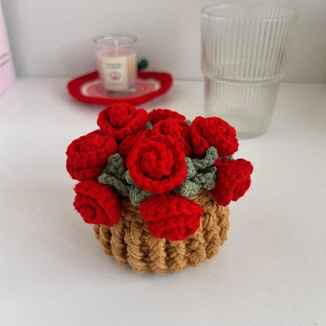 Crochet Rose Coaster & Basket Pattern - TheCuteCrochet