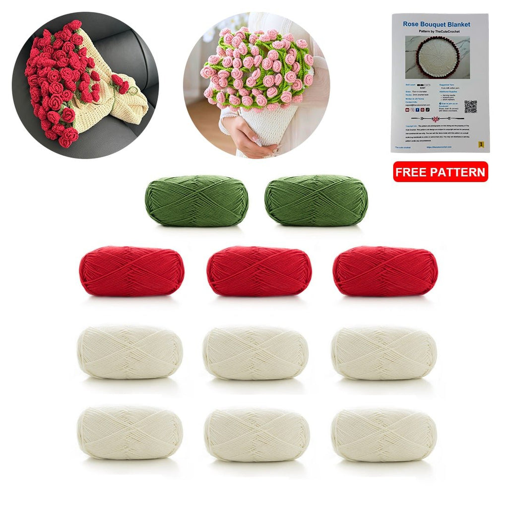 DIY Crochet Kit – Rose Bouquet Blanket Yarn Pack - TheCuteCrochet