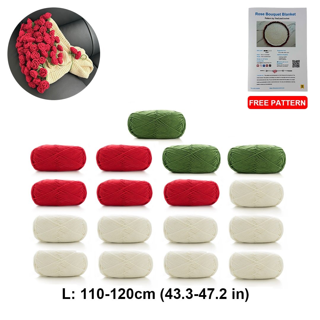 DIY Crochet Kit – Rose Bouquet Blanket Yarn Pack - TheCuteCrochet