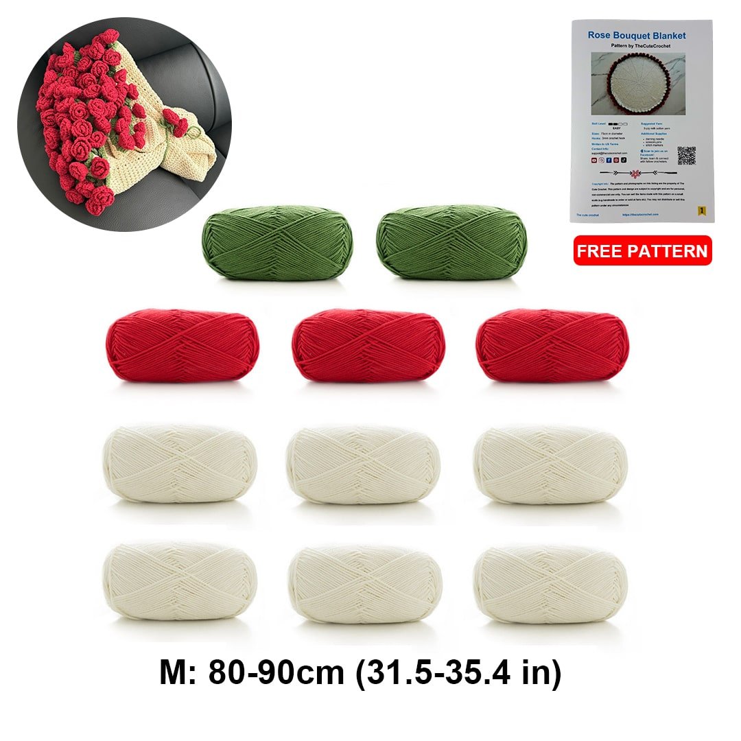 DIY Crochet Kit – Rose Bouquet Blanket Yarn Pack - TheCuteCrochet