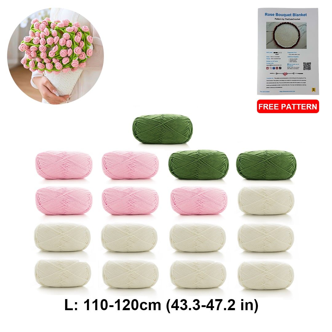 DIY Crochet Kit – Rose Bouquet Blanket Yarn Pack - TheCuteCrochet