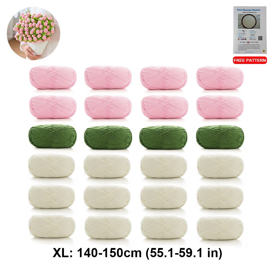 DIY Crochet Kit – Rose Bouquet Blanket Yarn Pack - TheCuteCrochet