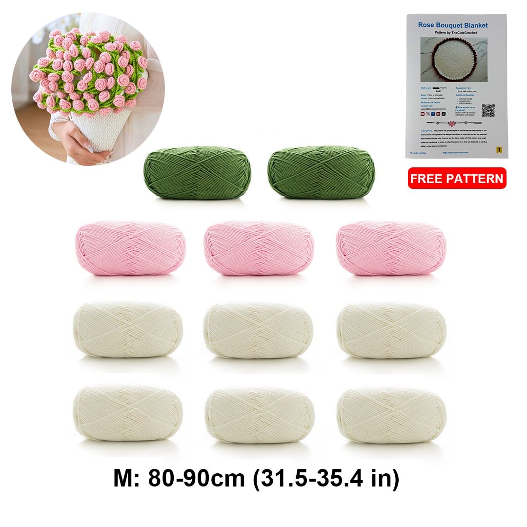 DIY Crochet Kit – Rose Bouquet Blanket Yarn Pack - TheCuteCrochet