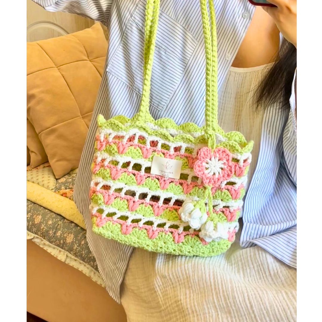 Handmade Crochet Bag with Flowers - TheCuteCrochet