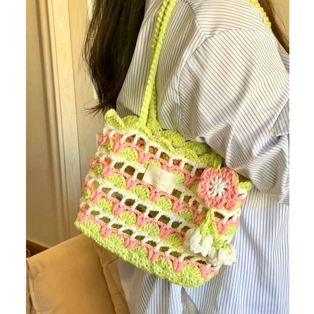 Handmade Crochet Bag with Flowers - TheCuteCrochet