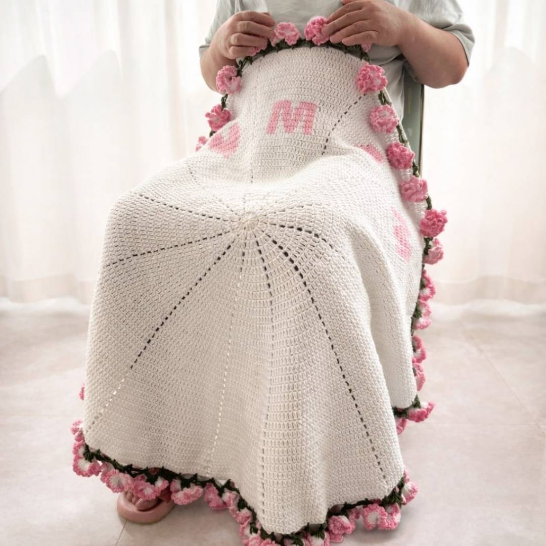 I ❤️ MOM Crochet Bouquet Blanket - TheCuteCrochet