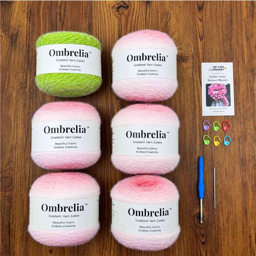 Ombre Rose Crochet Bouquet Blanket Kit - TheCuteCrochet