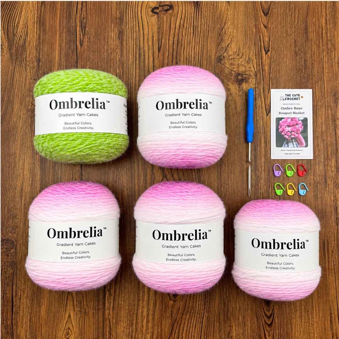 Ombre Rose Crochet Bouquet Blanket Kit - TheCuteCrochet