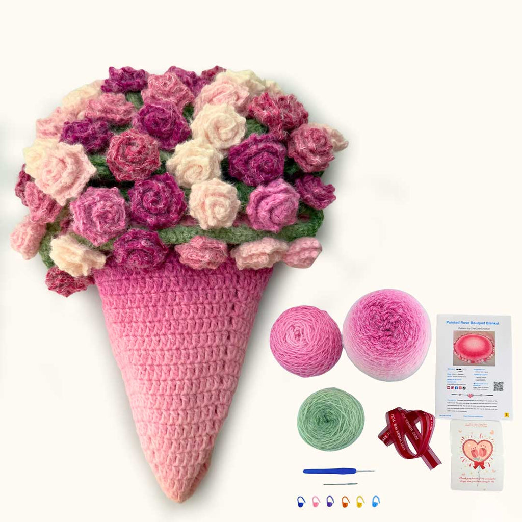 Ombre Rose Crochet Bouquet Blanket Kit - TheCuteCrochet