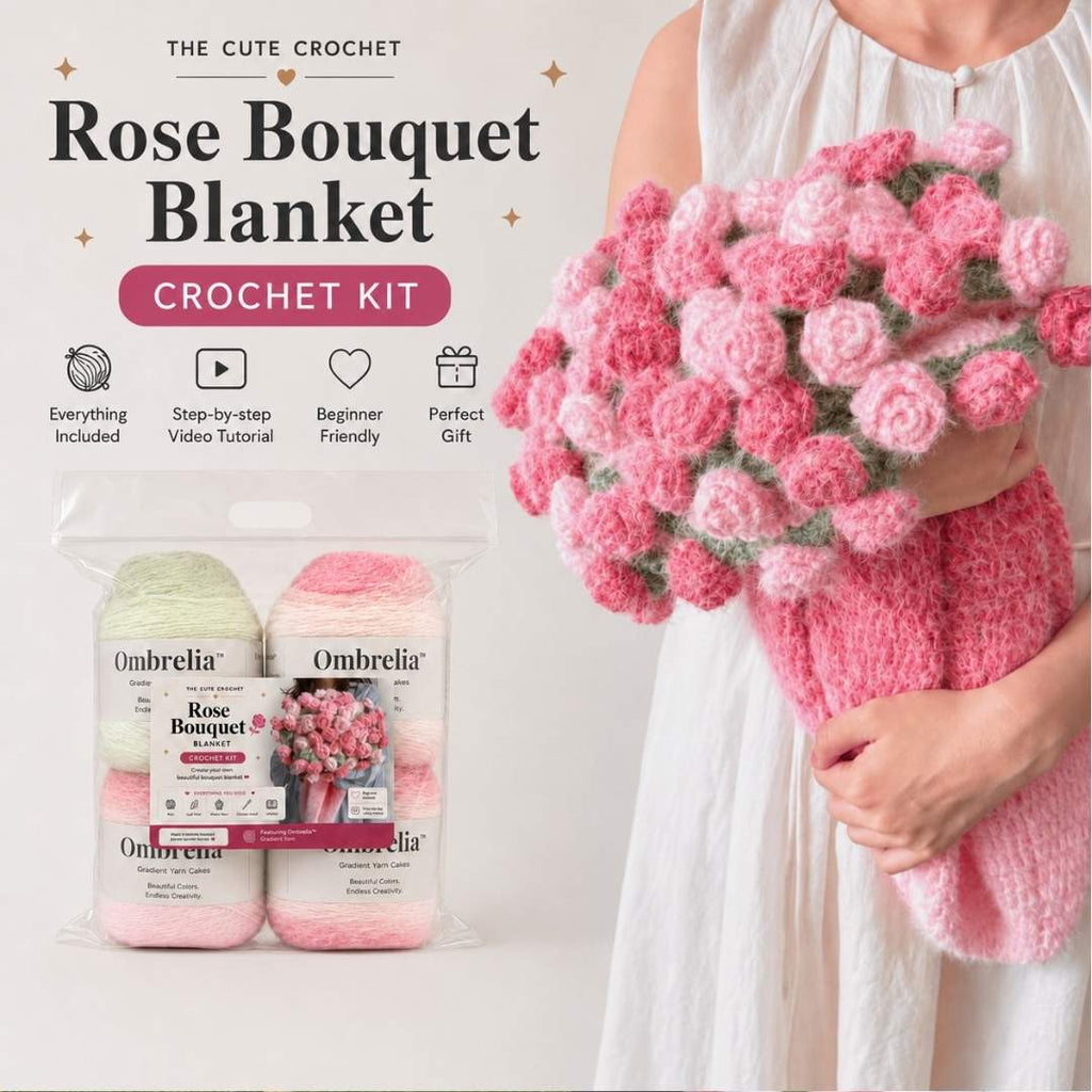 Ombre Rose Crochet Bouquet Blanket Kit - TheCuteCrochet