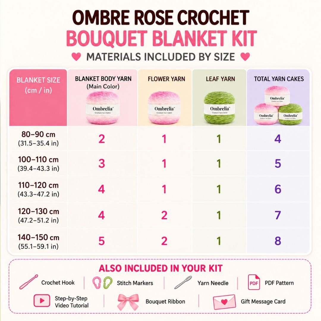 Ombre Rose Crochet Bouquet Blanket Kit - TheCuteCrochet
