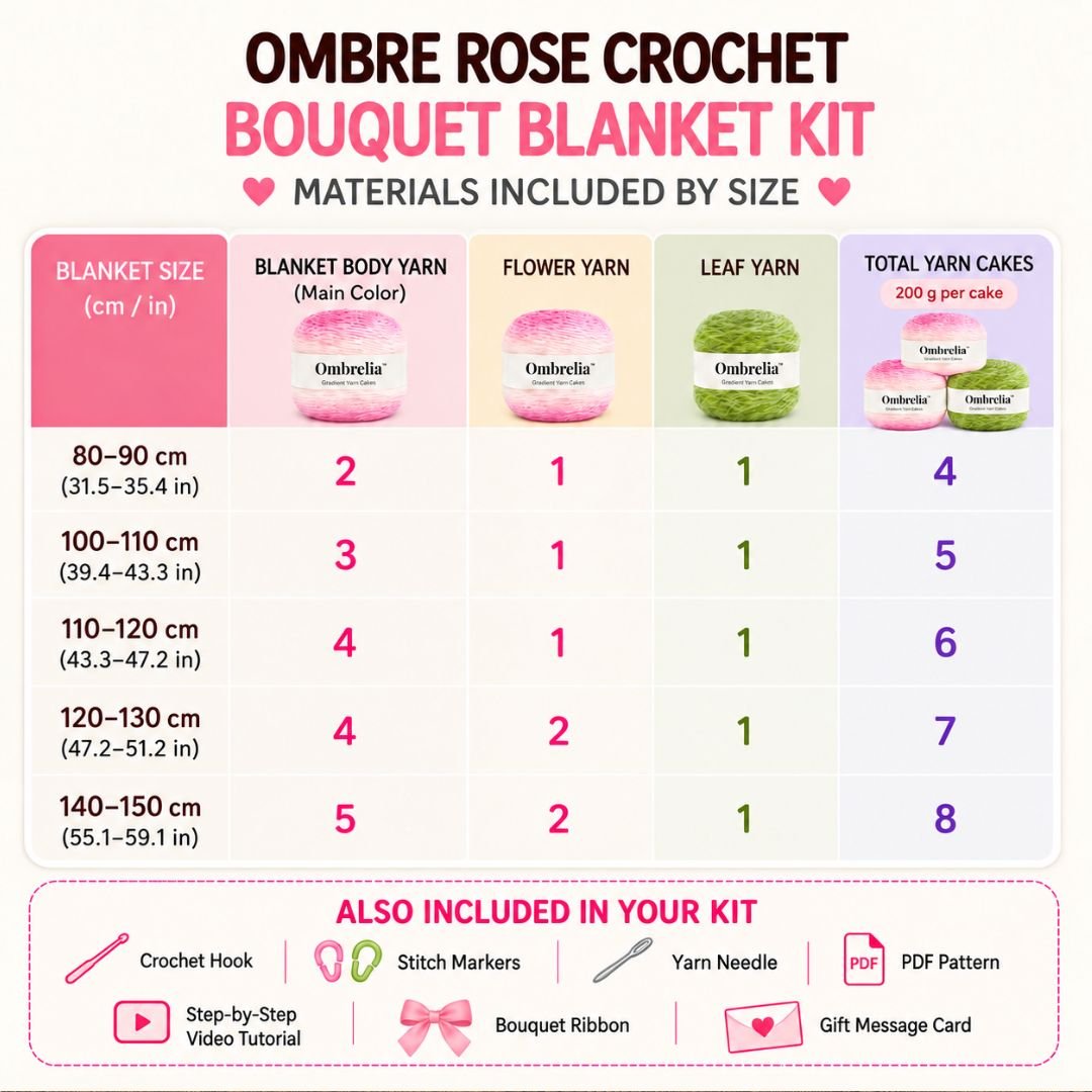 Ombre Rose Crochet Bouquet Blanket Kit - TheCuteCrochet