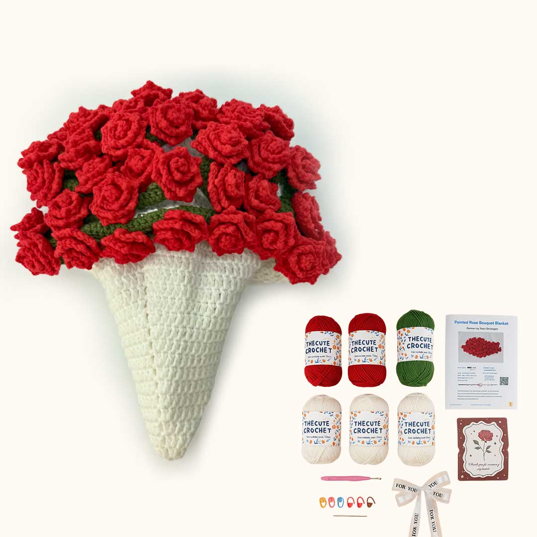 Pointed Rose Crochet Bouquet Blanket Kit - TheCuteCrochet