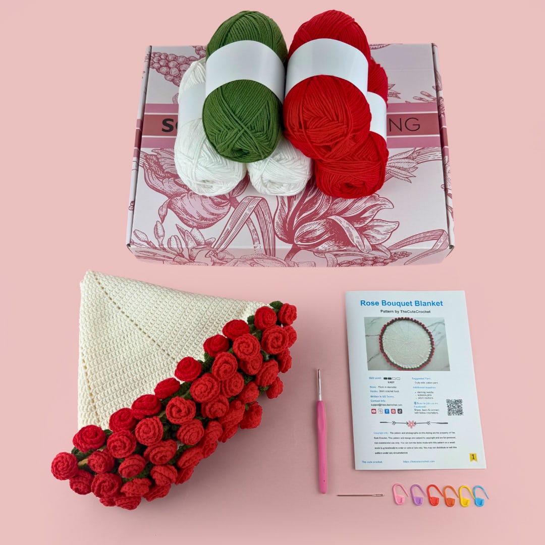 Rose Bouquet Crochet Kit – Beginner-Friendly Blanket DIY