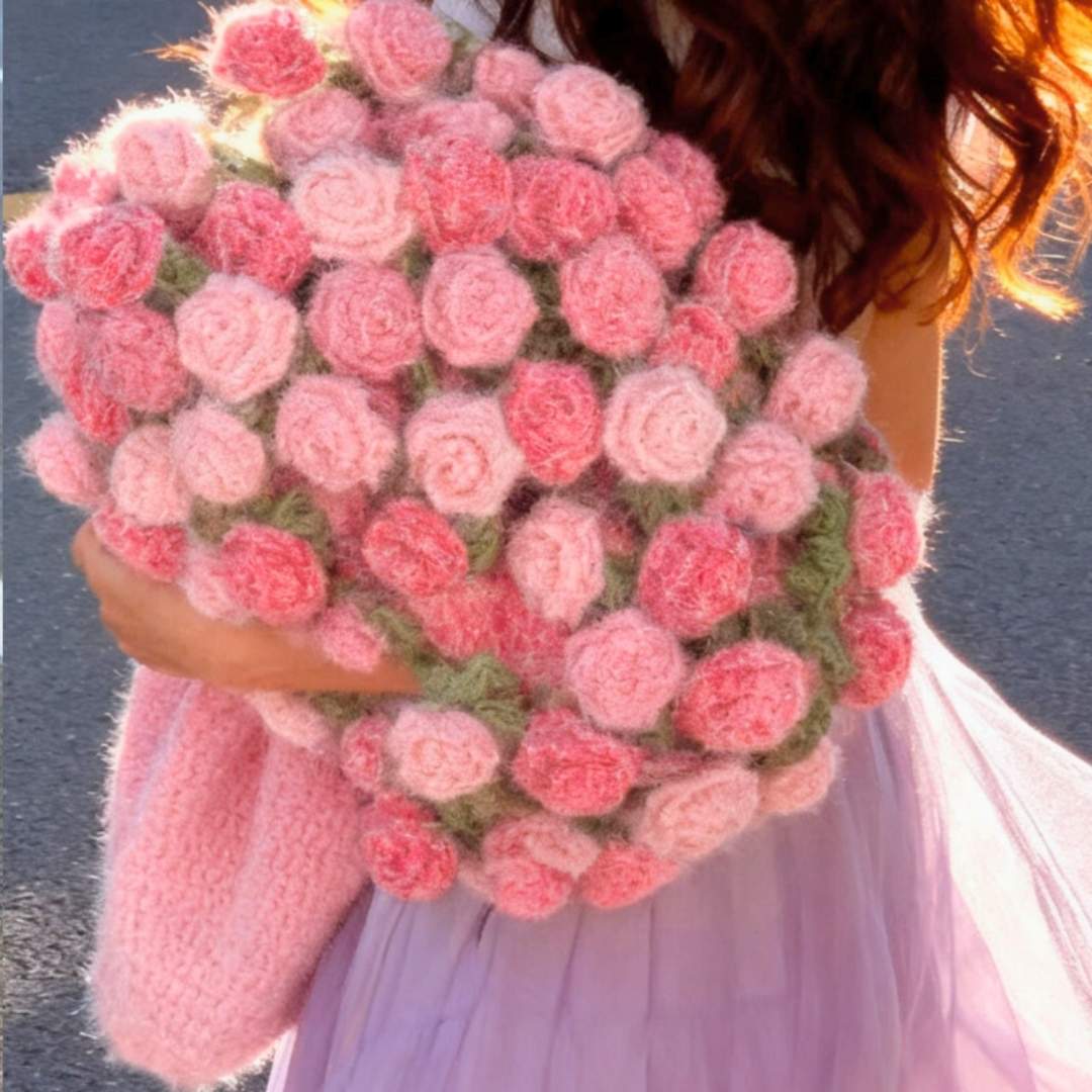 Strawberry Cloud Rose Bouquet Blanket - TheCuteCrochet