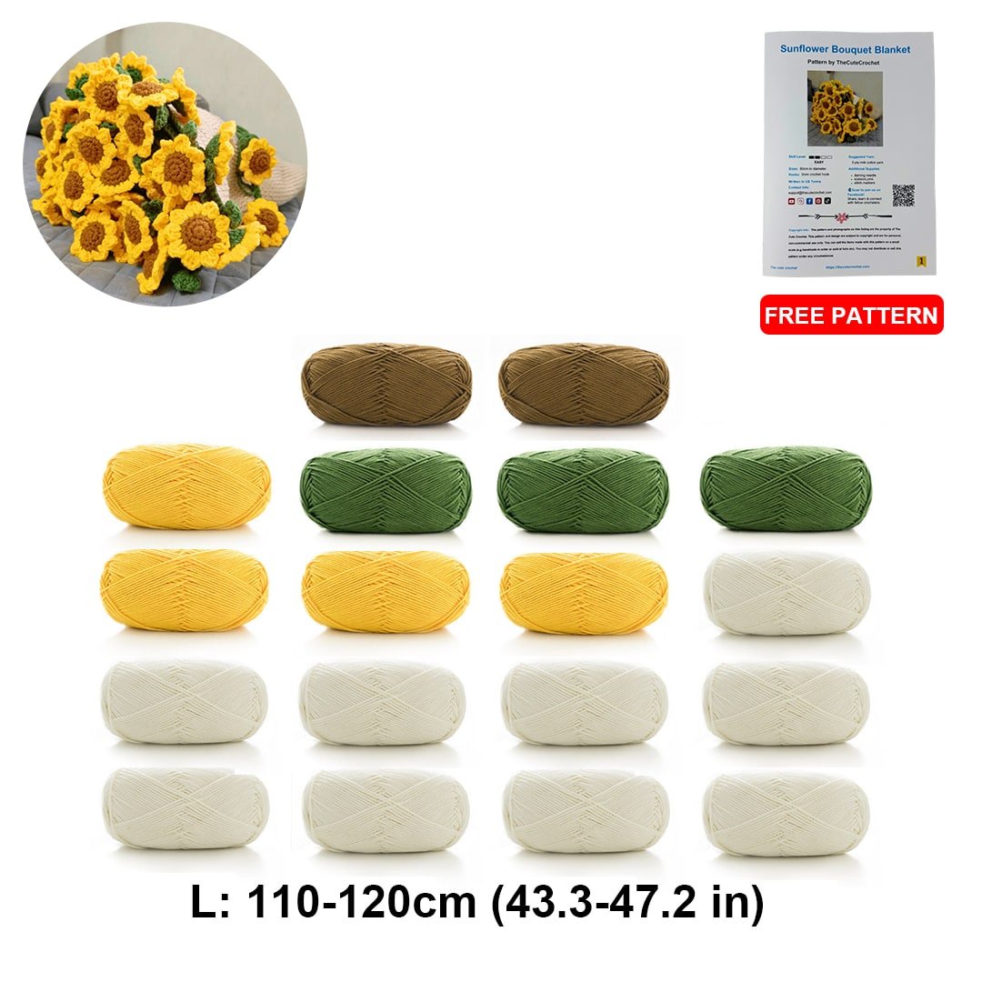 Sunflower Bouquet Crochet Blanket Kit – DIY Yarn Set - TheCuteCrochet