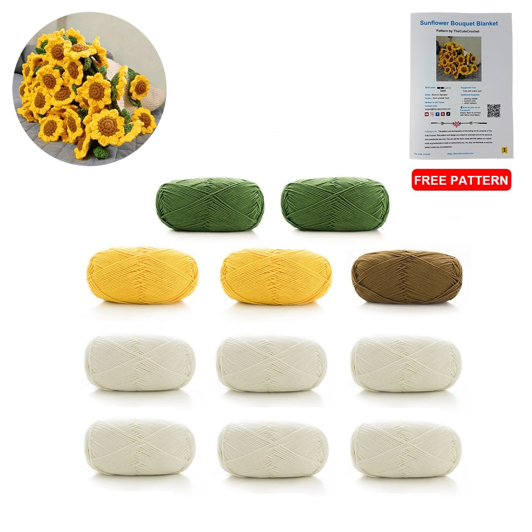 Sunflower Bouquet Crochet Blanket Kit – DIY Yarn Set - TheCuteCrochet